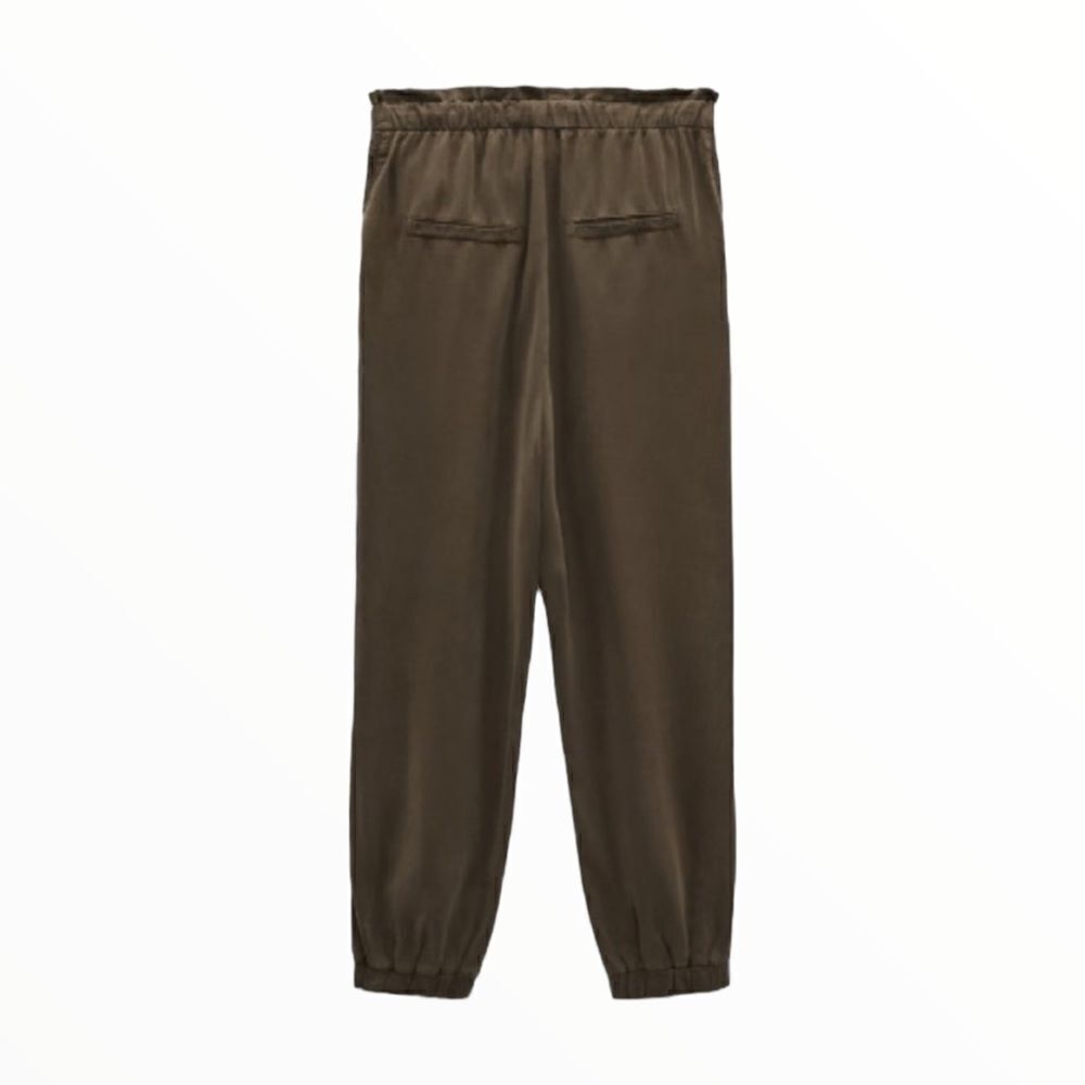 ZARA Dark Khaki Flowy Baggy Jogger Pants NWT XL - Picture 2 of 9